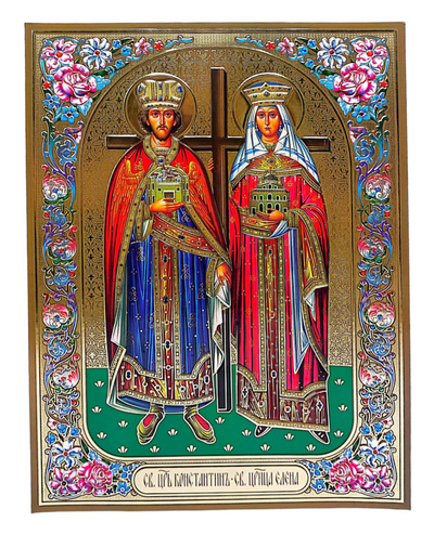 LITOGRAFIE CU FLORI - SFINTII IMPARATI CONSTANTIN SI ELENA